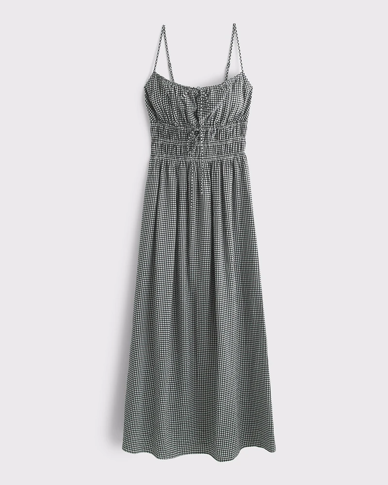 Smocked Tie-Front Maxi Dress