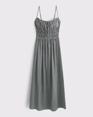 Smocked Tie-Front Maxi Dress