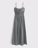 Smocked Tie-Front Maxi Dress
