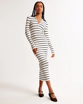 Long-Sleeve Half-Zip Maxi Sweater Dress