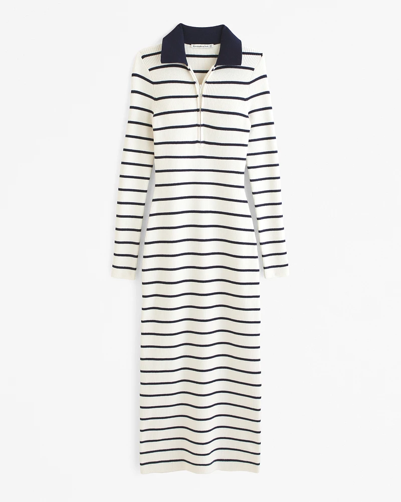 Long-Sleeve Half-Zip Maxi Sweater Dress