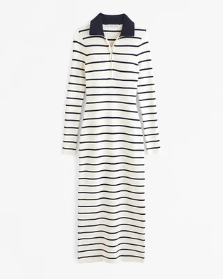 Long-Sleeve Half-Zip Maxi Sweater Dress