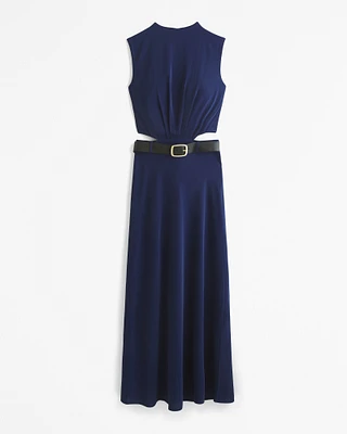 High-Neck Cutout Belted Maxi Dress
