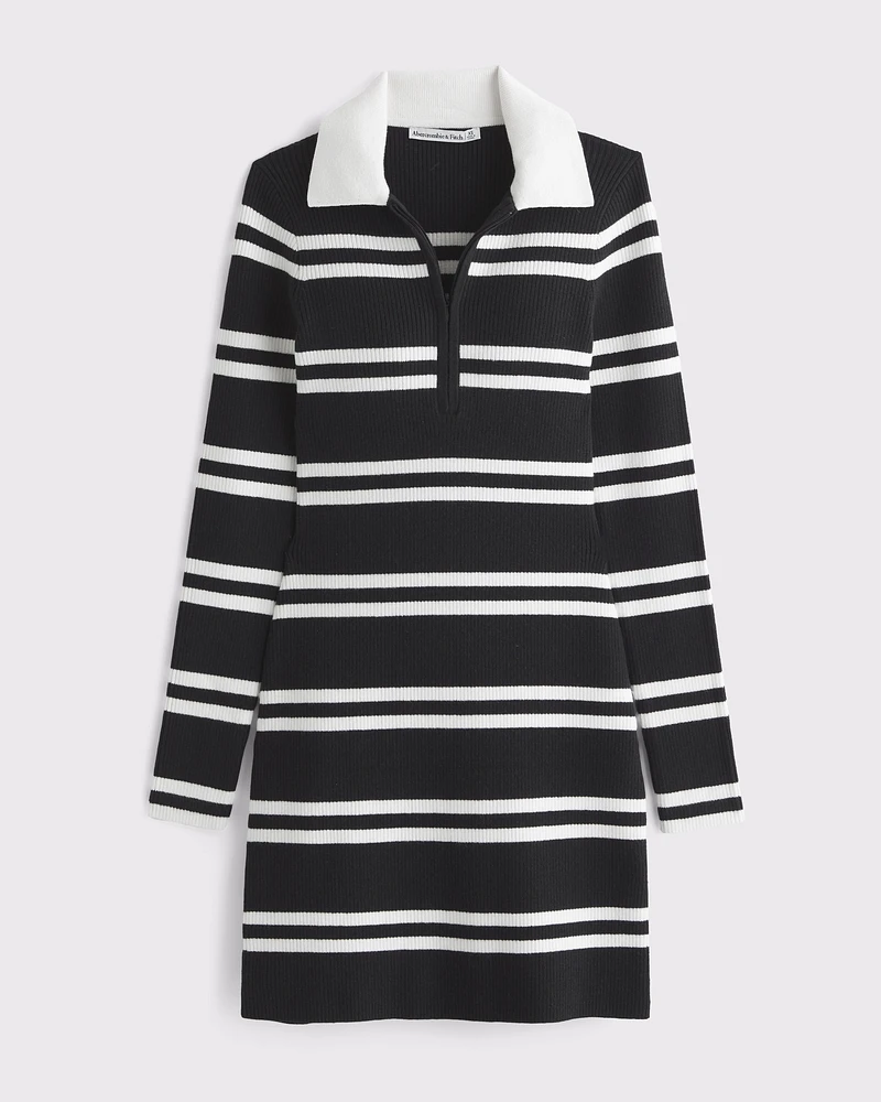 Long-Sleeve Half-Zip Mini Sweater Dress