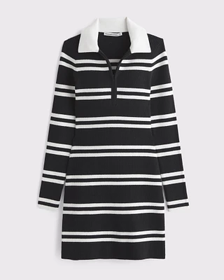 Long-Sleeve Half-Zip Mini Sweater Dress