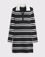 Long-Sleeve Half-Zip Mini Sweater Dress