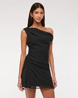 One-Shoulder Draped Mini Dress