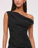 One-Shoulder Draped Mini Dress