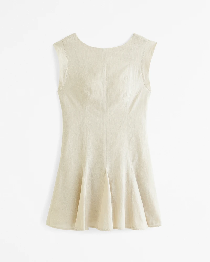 Linen-Blend Godet Mini Dress