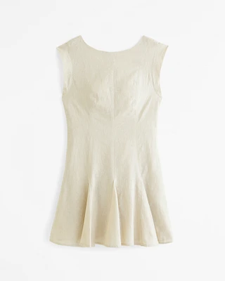 Linen-Blend Godet Mini Dress