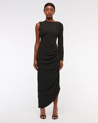 One-Sleeve Draped Midi Dress