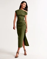 Off-The-Shoulder Draped Midi Dress