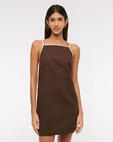 Linen-Blend Apron Mini Dress