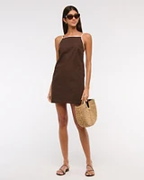 Linen-Blend Apron Mini Dress