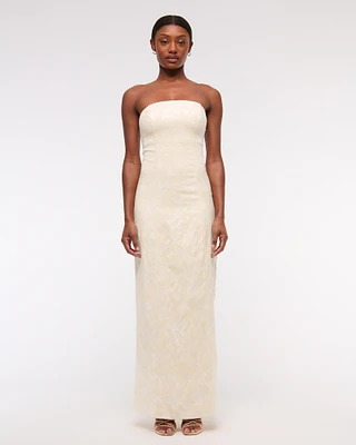 Strapless Floral Textured Maxi Dress