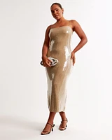 Straight Neck Sequin Midi Dress