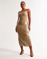 Straight Neck Sequin Midi Dress