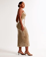 Straight Neck Sequin Midi Dress