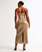 Straight Neck Sequin Midi Dress