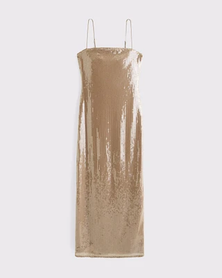 Straight Neck Sequin Midi Dress
