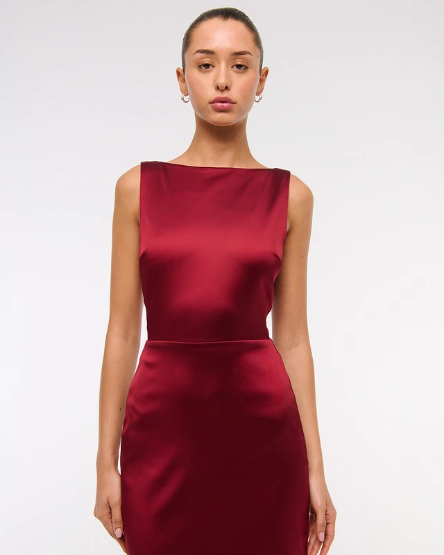 abercrombie red satin dress Abercrombie & fitch satin midi dress with