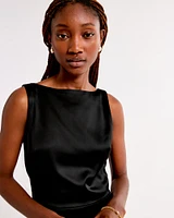 High-Neck Satin Sculpt Midi Dress