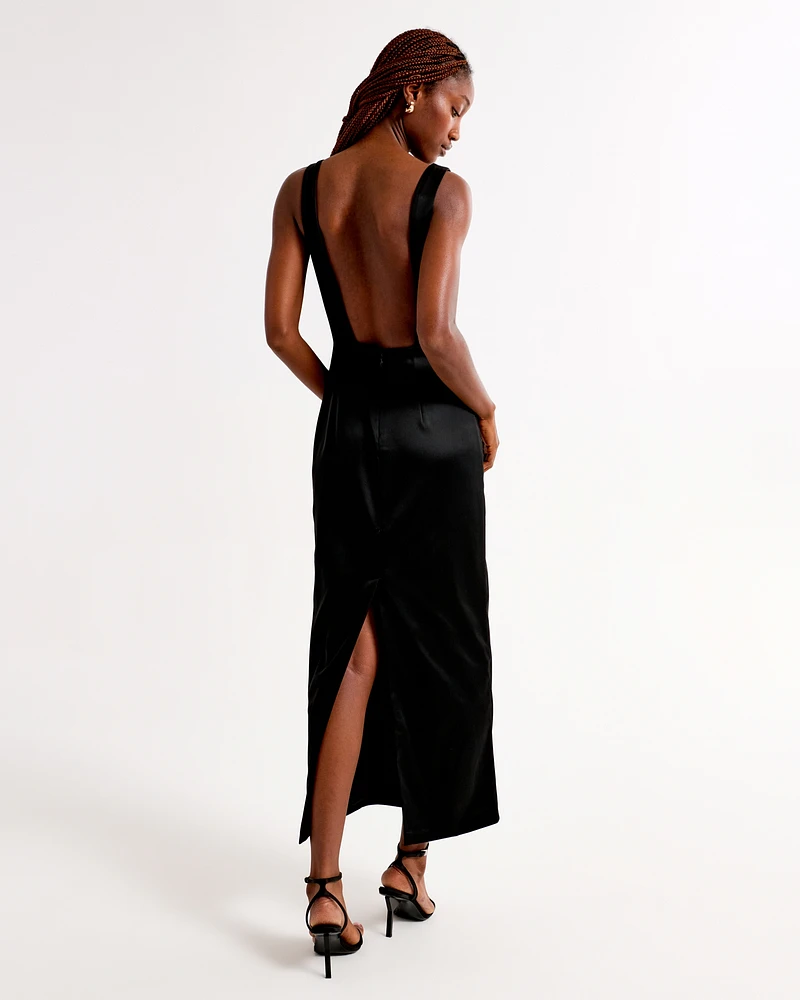 High-Neck Satin Sculpt Midi Dress