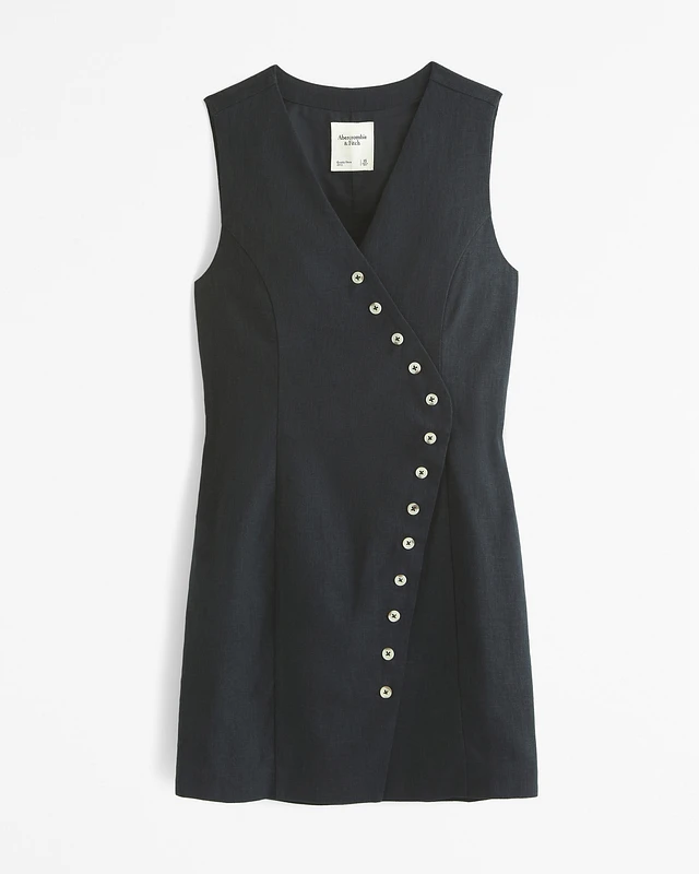 Abercrombie & Fitch The A&F Mara Linen-Blend Asymmetrical Button Mini Dress  | MainPlace Mall