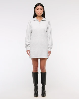 Long-Sleeve Zip-Up Fleece Mini Dress