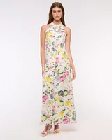 Premium Linen High-Neck Maxi Dress