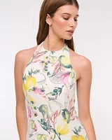 Premium Linen High-Neck Maxi Dress