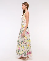 Premium Linen High-Neck Maxi Dress