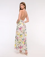 Premium Linen High-Neck Maxi Dress
