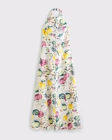 Premium Linen High-Neck Maxi Dress