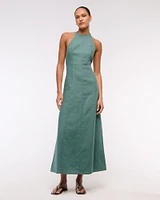 Premium Linen High-Neck Maxi Dress