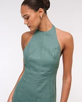 Premium Linen High-Neck Maxi Dress