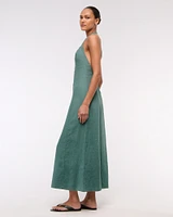 Premium Linen High-Neck Maxi Dress