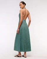 Premium Linen High-Neck Maxi Dress