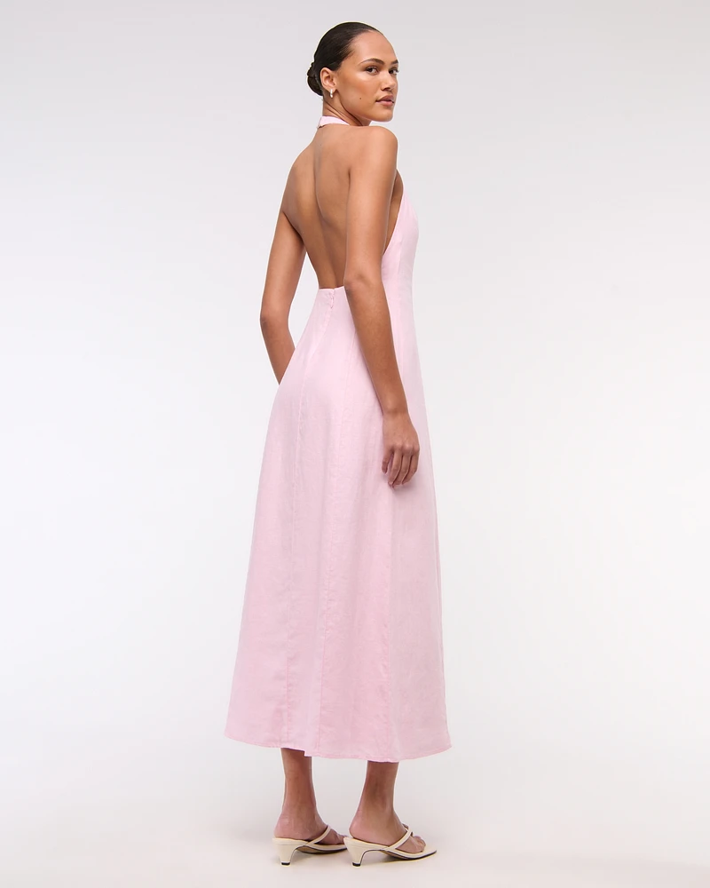 Premium Linen High-Neck Maxi Dress