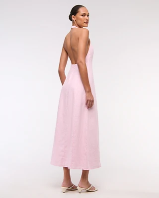 Premium Linen High-Neck Maxi Dress