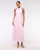Premium Linen High-Neck Maxi Dress