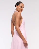 Premium Linen High-Neck Maxi Dress