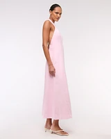 Premium Linen High-Neck Maxi Dress