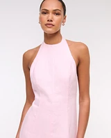 Premium Linen High-Neck Maxi Dress