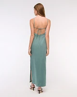 Premium Linen Cutout Midi Dress