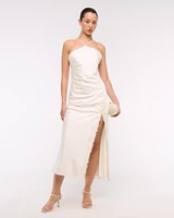 Lace-Trim Slip Halter Midi Dress