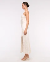 Lace-Trim Slip Halter Midi Dress