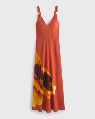 Dipped-Waist Hardware Maxi Dress