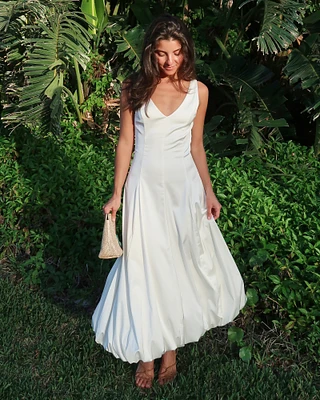 Plunge Bubble Hem Midi Dress