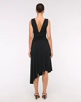 Plunge Ruched Knit Midi Dress